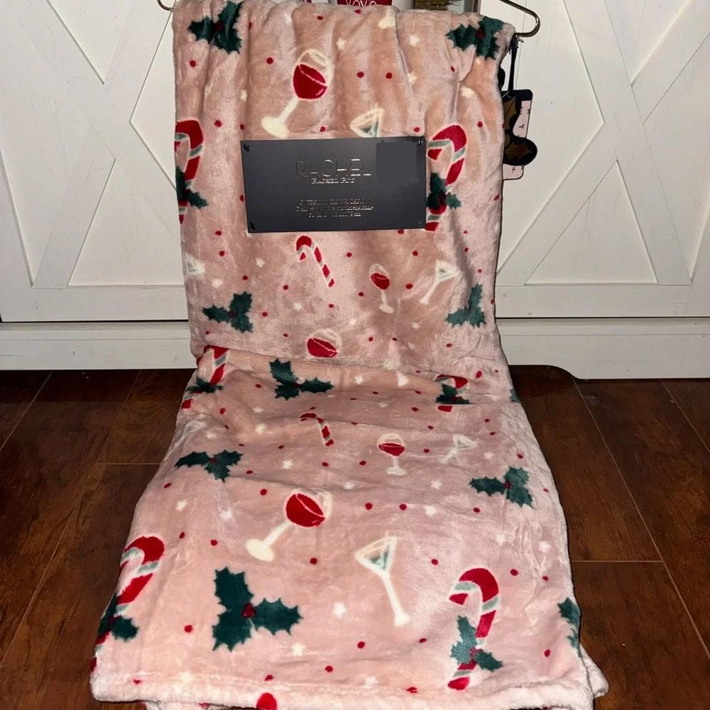 Rachel Roy Festive Candy Cane & Martini Throw Blanket